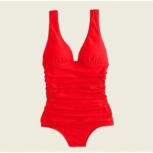 J crew ruched femme plus size 20 one piece red B6819 swimsuit plunging v neck